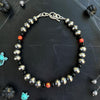 Black Onyx & Fire Opal T-Clasp Bracelet — 7.5"