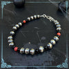 Black Onyx & Fire Opal T-Clasp Bracelet — 7.5"
