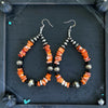 Black Onyx & Orange Spiny Jumbo Pearl Teardrop Earrings — 4"