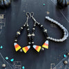 Black Onyx & Glass Candy Corn Earrings — 3.5"