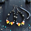 Black Onyx & Glass Candy Corn Earrings — 3.5"