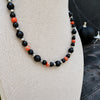 Black Onyx & Orange Sea Sediment Jasper Pearl Necklace — 15" + 1.5" Extender