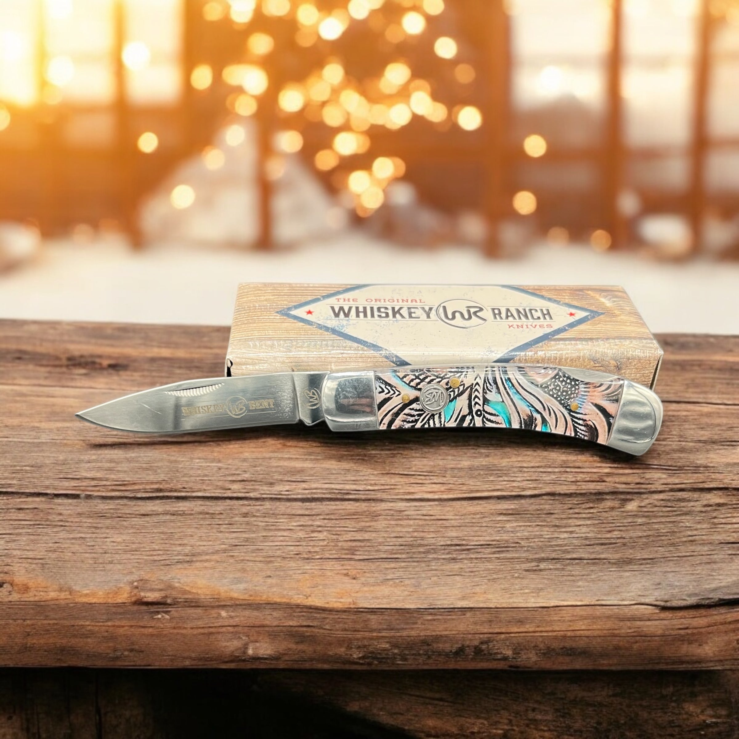 Whiskey Bent- Floral Turquoise Lock Knife