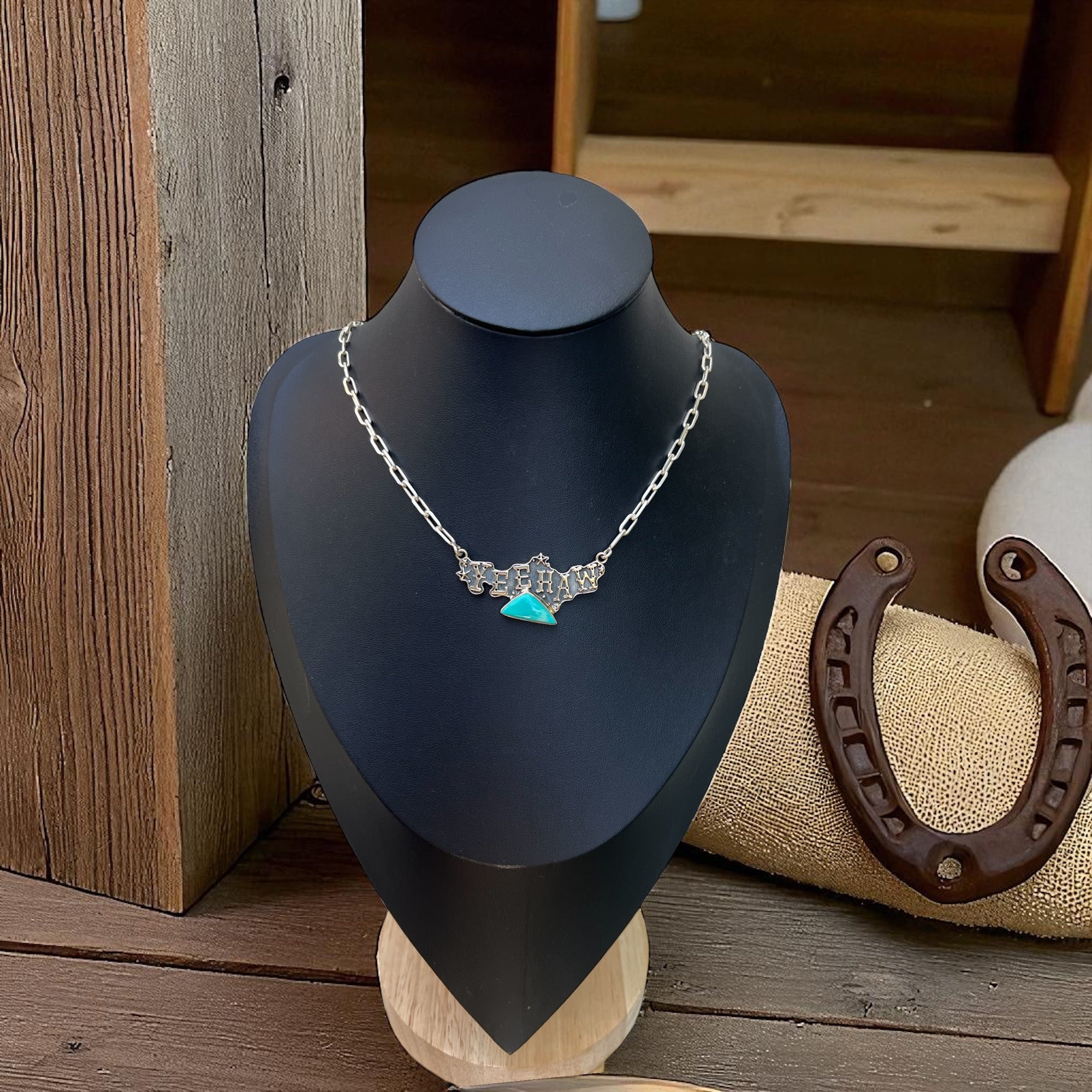 Sterling Silver & Kingman Turquoise “YEEHAW” Necklace