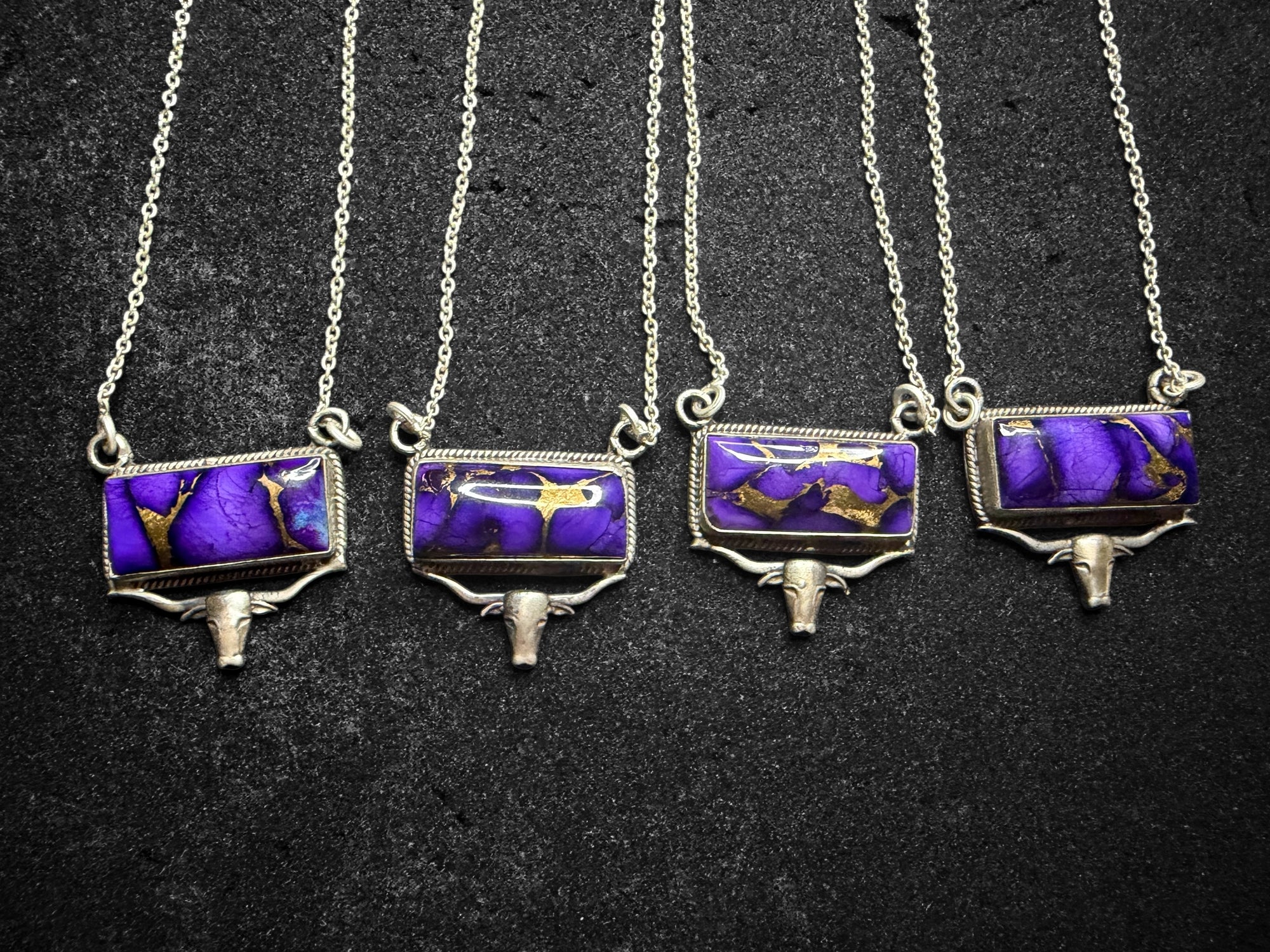 Grape Dahlia & Mohave Turquoise Longhorn Bar Necklaces Exclusive to Y’allternative Edge