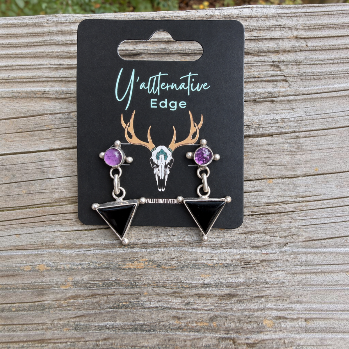 Black Onyx & Amethyst Triangle Dangles — Sunwest Silver