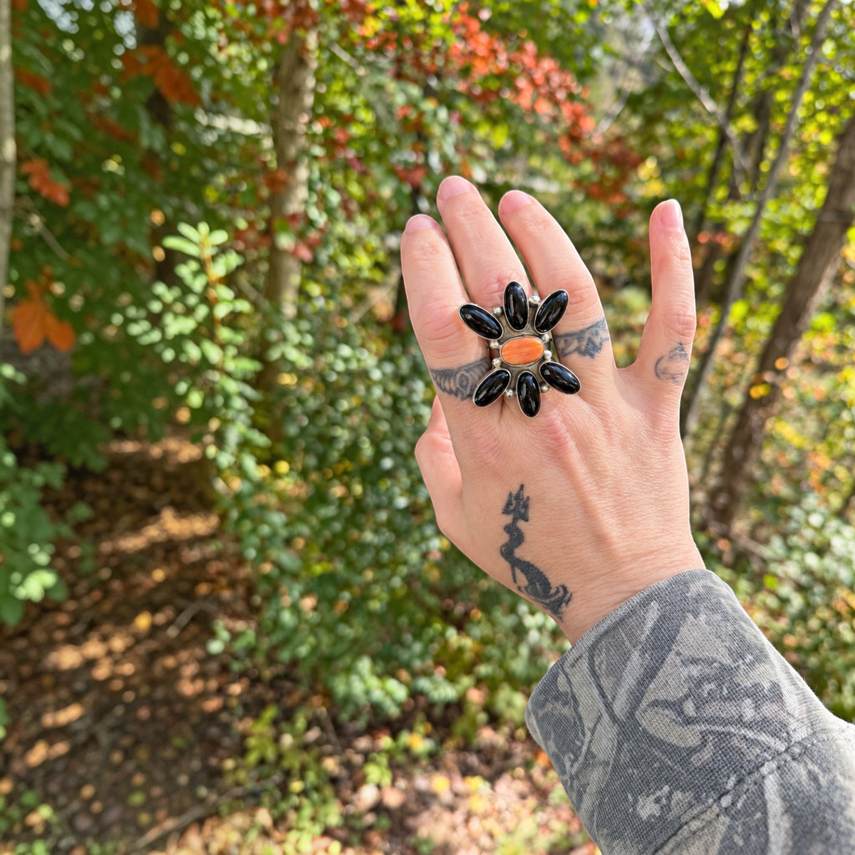 Very Halloweenie Orange & Onyx Adjustable Ring — Jacqueline Silver