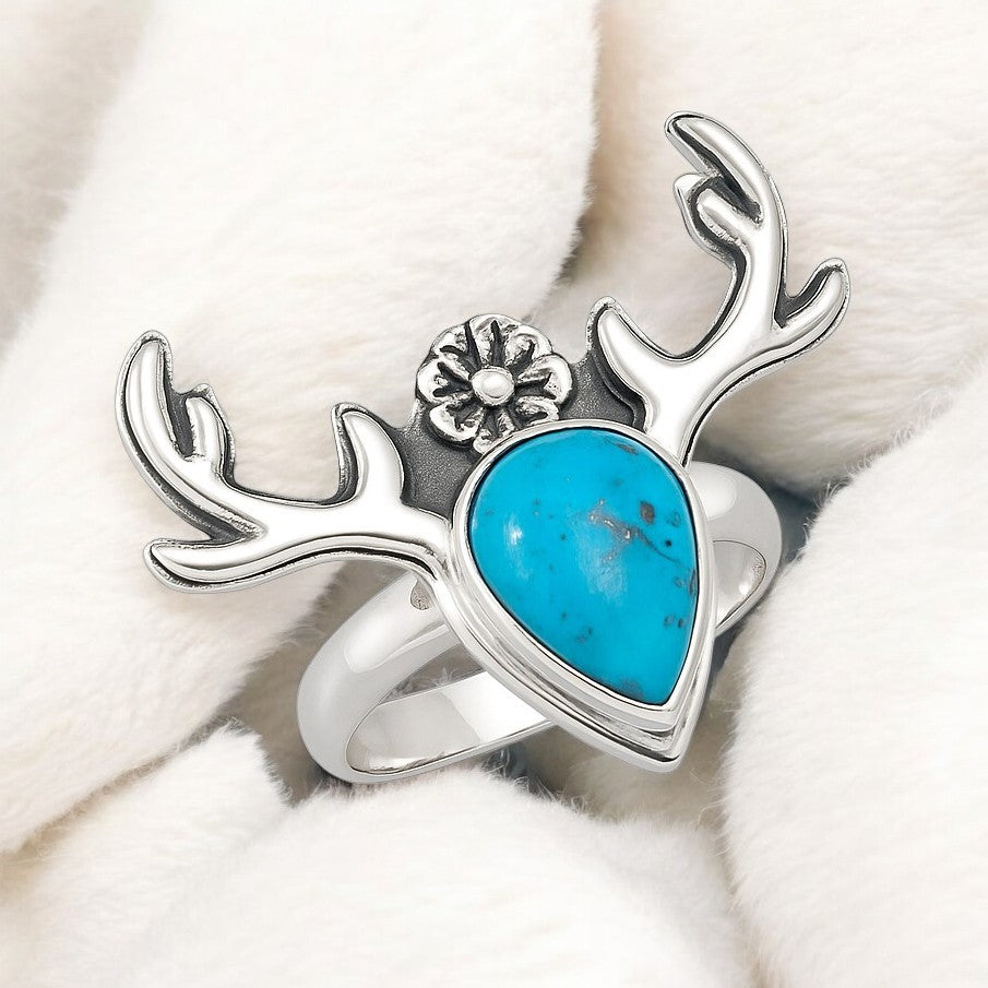 Kingman Turquoise Deer Antler Ring