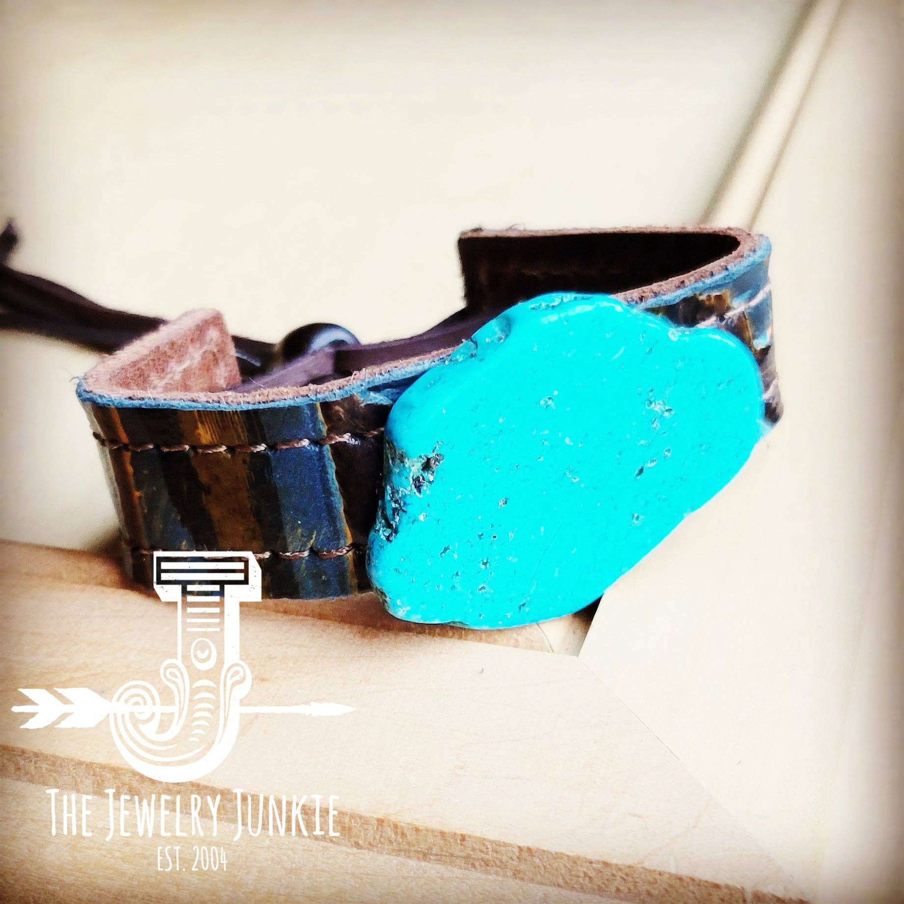 The Bethany-Genuine Leather Cuff w/ Turquoise Slab - RETAIL $34.99