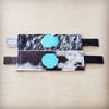 The Lainey- Genuine Turquoise Slab, Wide Leather Cuff Black & White Hide- RETAIL $39.99