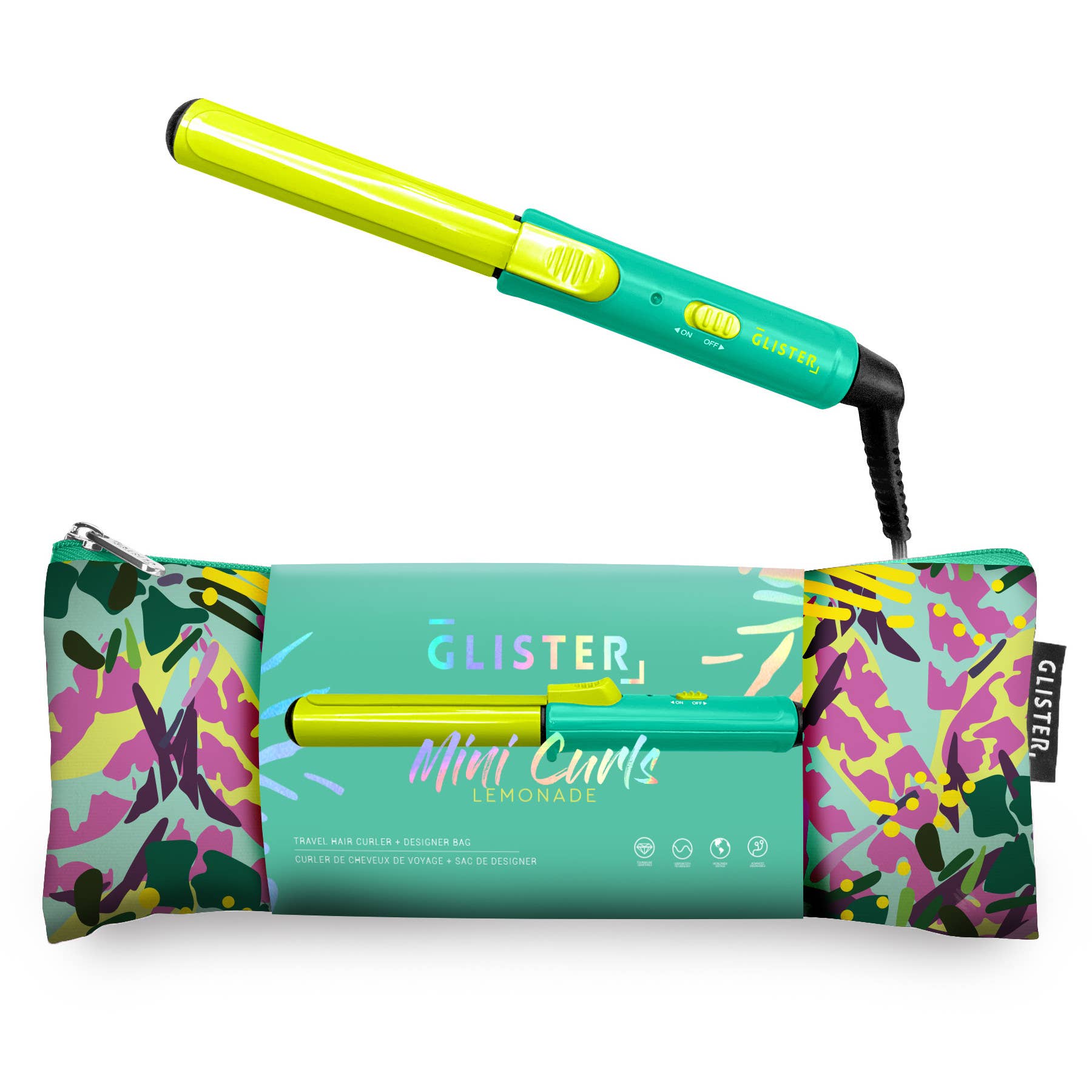 Mini Curls Travel Clip Hair Curler + Designer Pouch: Lemonade - RETAIL $89.99