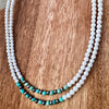 Matte White Glass, Sonoran Turquoise & Navajo Finished Pearl Layering Necklace-19”