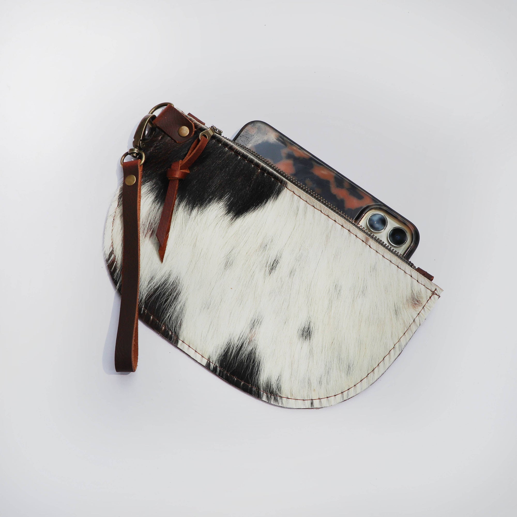 Large Hawks & Doves Large Half Moon Cowhide and Leather Zip Pouch with Wristlet-$50 DEAL