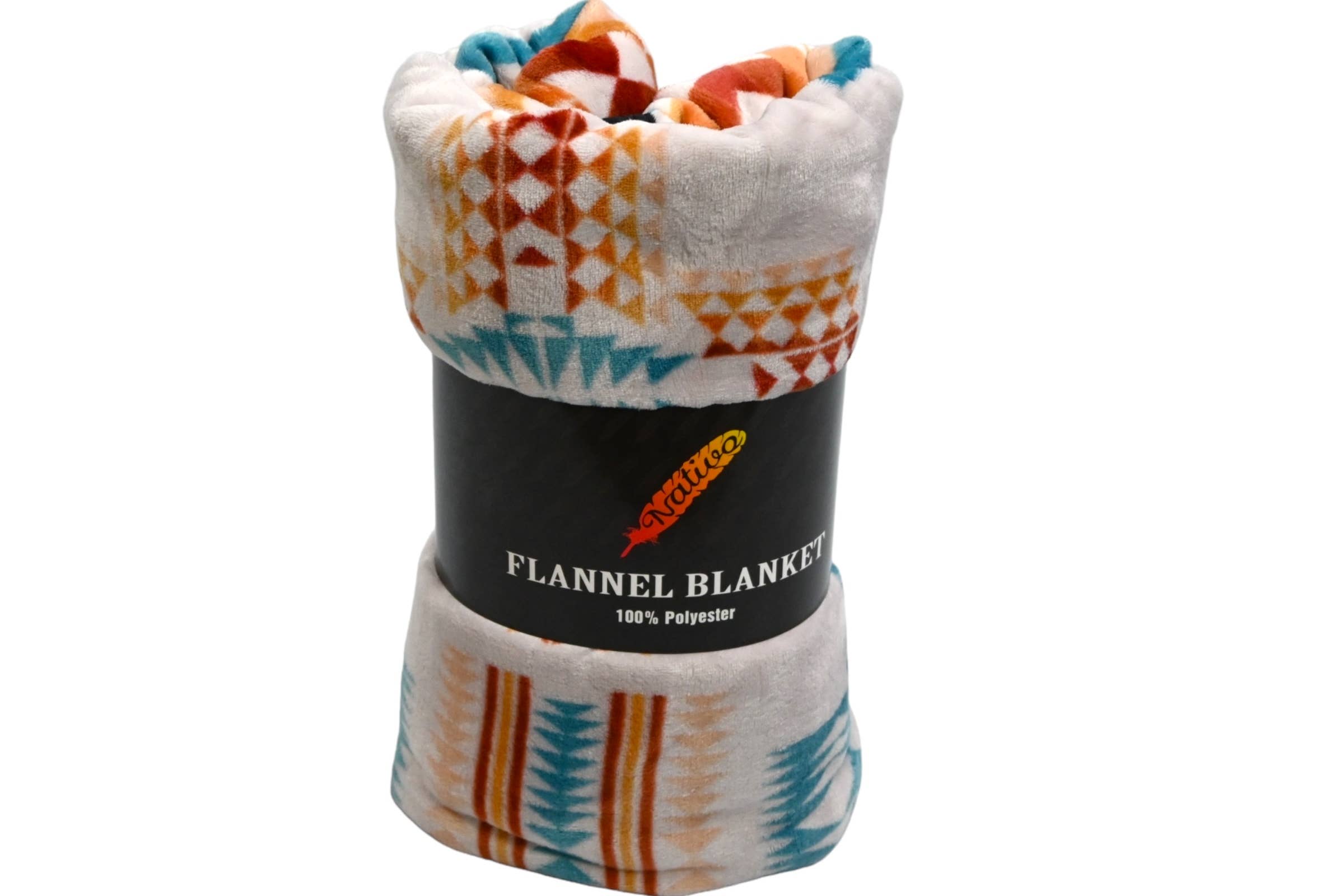 Plush Rock-Star Blanket Full Size Throw- Cream Turquoise