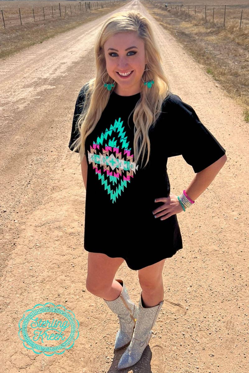 TURQUOISE SANDS BOYFRIEND TSHIRT DRESS- ONE left- XL