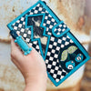 Turquoise Lighting Bolt and Checkers Long Wallet