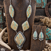 Sterling Silver Ribbon Blue Gem Turquoise Lariat Necklace & Earring Set  Navajo Silversmith LaRose Ganadanegro