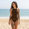 Brown Boots Mesh Insert One Piece