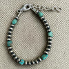 Kingman and 4mm Sterling Pearl 6" Bracelet w/ Sterling Clasp