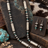 Stamped Sterling Silver & Turquoise Necklace + Earring Set by Sharon Cooley