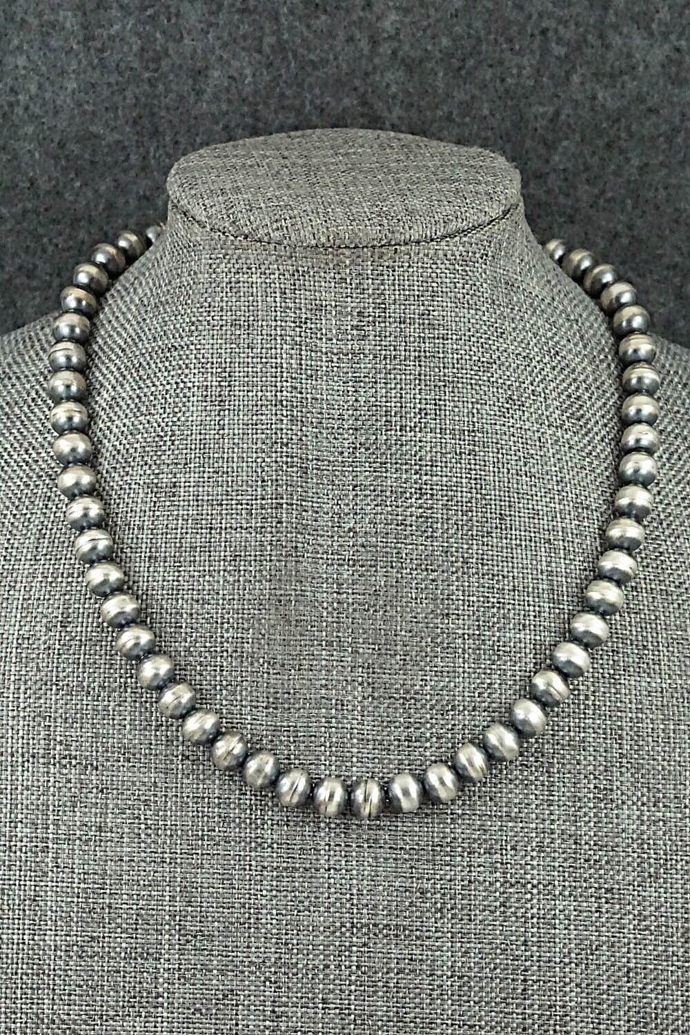 Sterling Silver Handmade Navajo Pearl Necklace- 16" 7mm Round Pearls by Dorinda Mariano