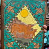 Longhorn Leather Hand Tooled Western Portfolio with Zipper Close