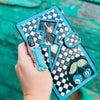 Turquoise Lighting Bolt and Checkers Long Wallet