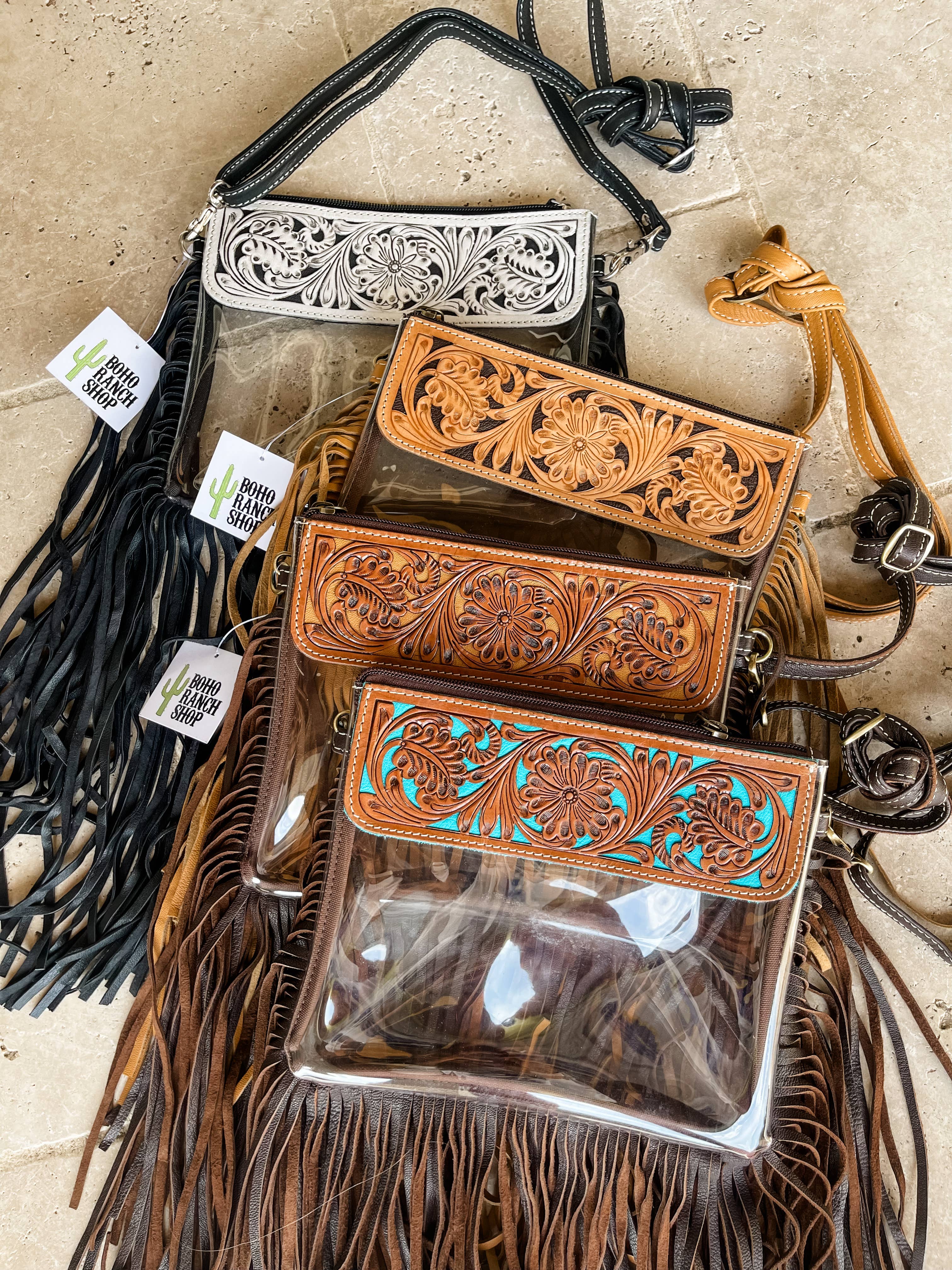 Hand Tooled Clear Purse Crossbody - Concert Game Day Stadium: Color Choice