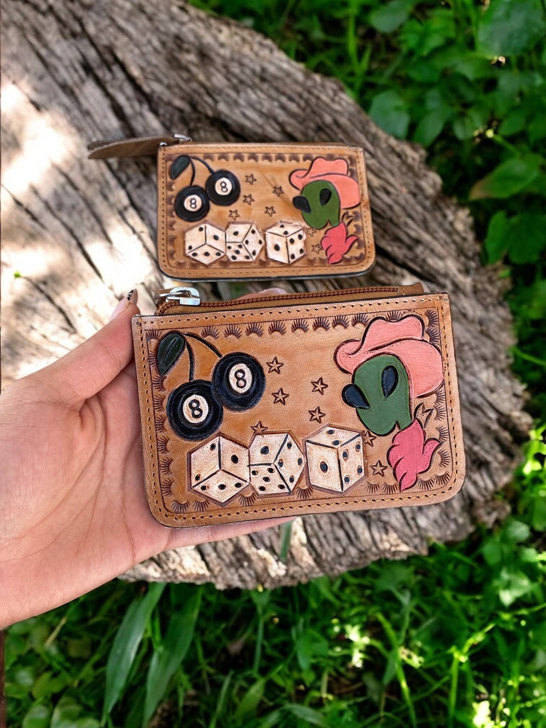 Obvni Tooled Leather & Cowhide Coin Pouch