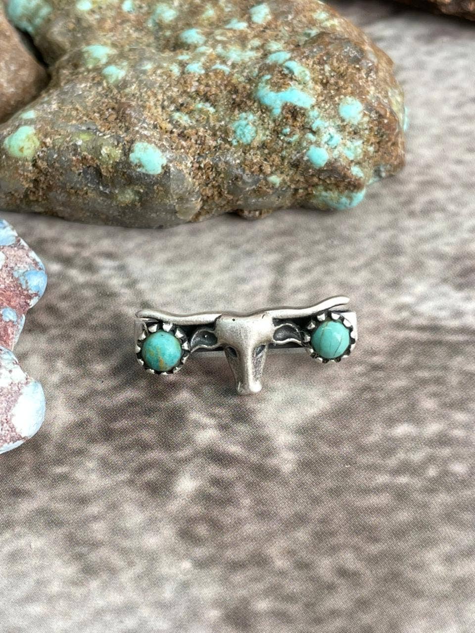Handmade Sterling Silver Kingman Turquoise Longhorn Watch Charm