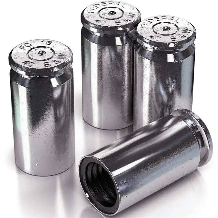 Real .40 Cal Casing Valve Stem Tire Cap - Set of 4