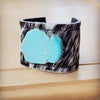 The Lainey- Genuine Turquoise Slab, Wide Leather Cuff Black & White Hide- RETAIL $39.99