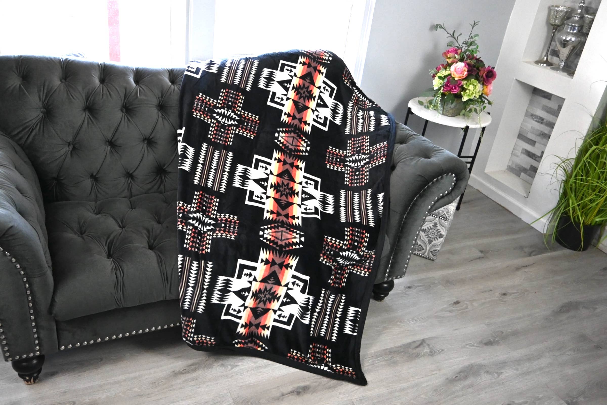 Plush Rock-Star Blanket Full Size Throw- Rust Rock