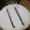 Coral Native American Hand Stamped Curved Bar Stick Earrings