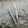 Coral Native American Hand Stamped Curved Bar Stick Earrings