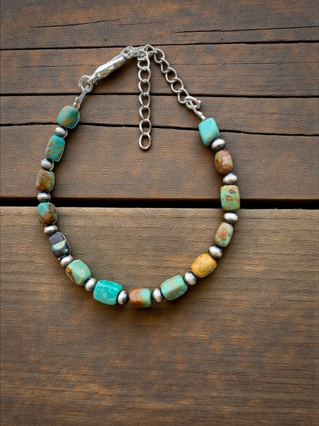 Chonk Turquoise & 4mm Sterling Desert Pearl Bracelet