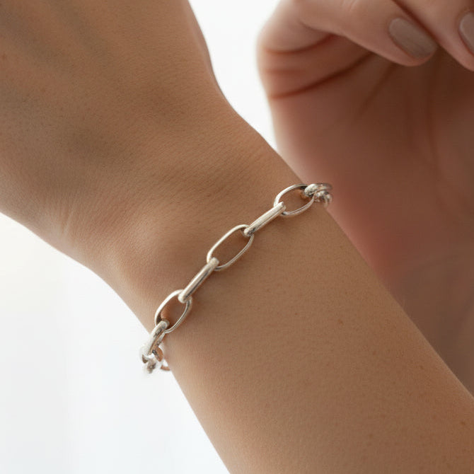 Native Handmade Chain, Sterling Silver Paperclip Bracelet or anklet-adj. to 9”- Sally Shurley