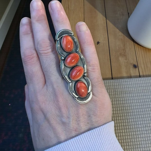 XL Orange Spiny Statement Ring-8-Zia