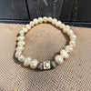 Freshwater Pearl Stretch Bracelet with 6mm Pumpkin Beads and 5.5mm Custom Letter