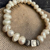 Freshwater Pearl Stretch Bracelet with 6mm Pumpkin Beads and 5.5mm Custom Letter