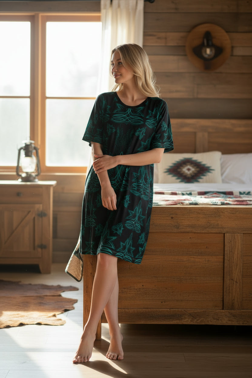 Turquoise Boot Stitch Sleep Dress