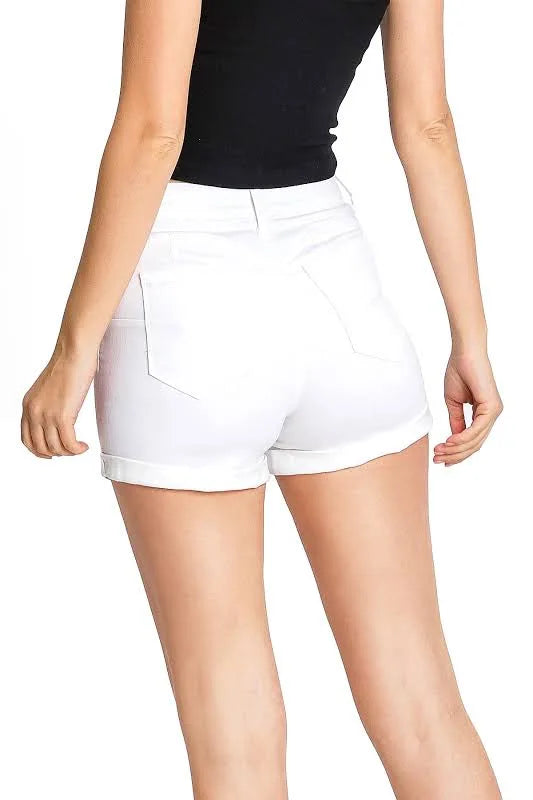 High Rise White Cuff Shorties